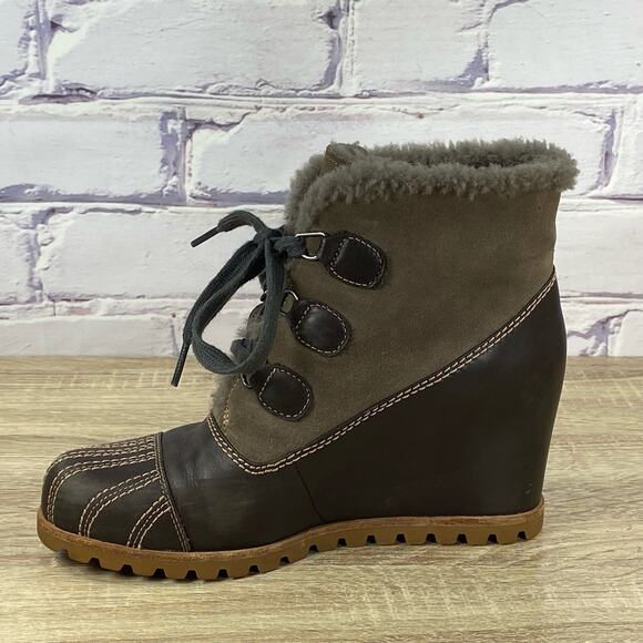 UGG Alasdair Waterproof Wedge Ankle Boots Women's Size 8 Brown Leather Lace Up - Picture 5 of 10